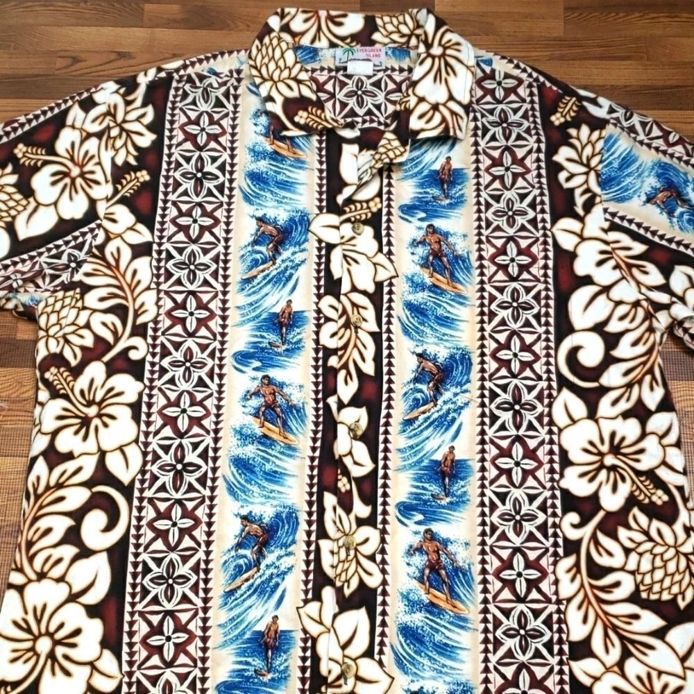 Evergreen Island Hawaiian Button-down Shirt size large